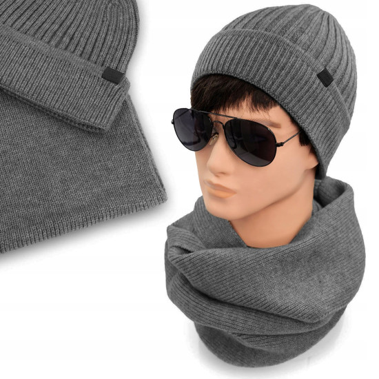 KOMPLET Czapka i Komin ZIMOWY na Mrozy Męski Z.95 SZARY Pako Jeans - Pakojeans.pl