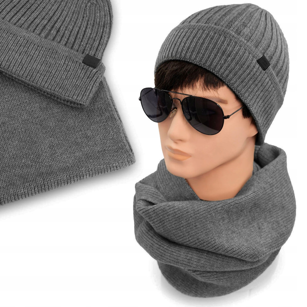 KOMPLET Czapka i Komin ZIMOWY na Mrozy Męski Z.95 SZARY Pako Jeans - Pakojeans.pl