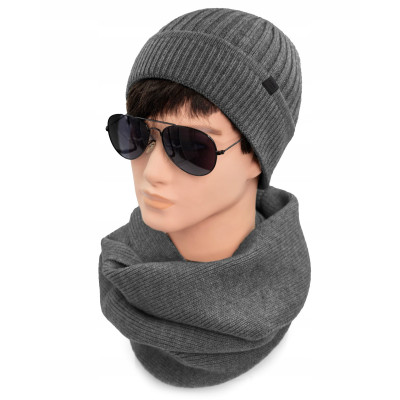 KOMPLET Czapka i Komin ZIMOWY na Mrozy Męski Z.95 SZARY Pako Jeans - Pakojeans.pl