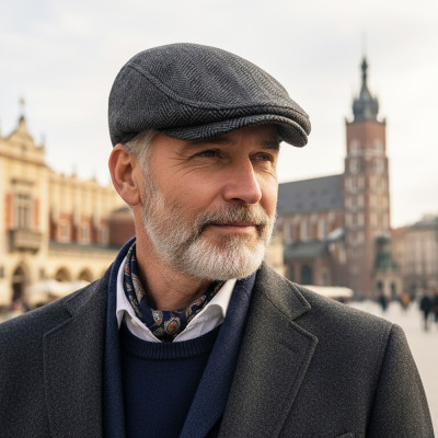 Kaszkiet Męski Ocieplany z Nausznikami Czapka PREMIUM 60% WEŁNA Pako Jeans - Pakojeans.pl