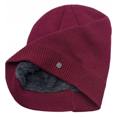 CZAPKA zimowa DZIANINOWA ocieplona miękkim futerkiem na mrozy Z.62 BORDOWA - Pakojeans.pl