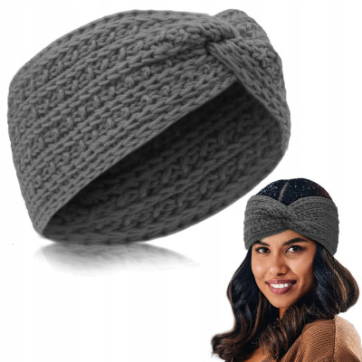 OPASKA Zimowa DAMSKA Turban Na Głowę Na Uszy Przeplatana Ciepła CIEMNOSZARA - Pakojeans.pl