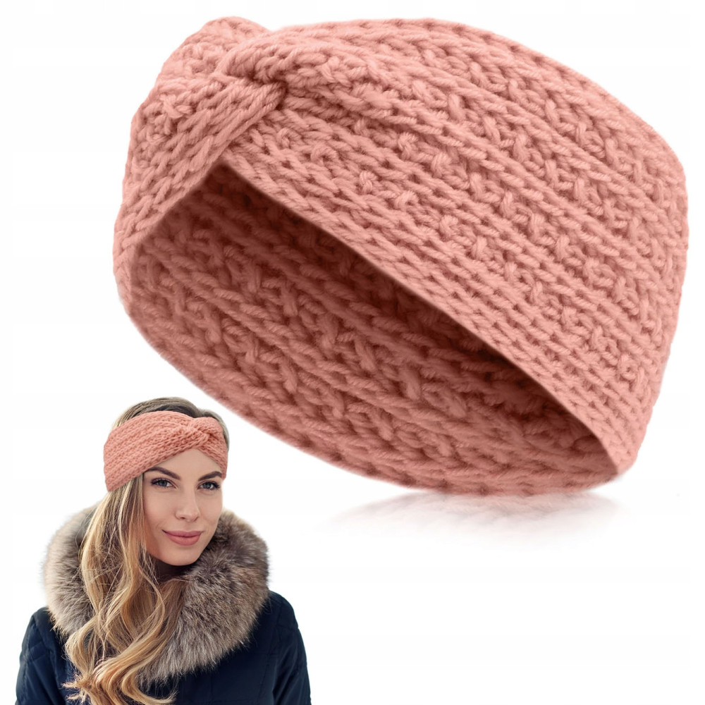 OPASKA Zimowa DAMSKA Turban Na Głowę Na Uszy Przeplatana Ciepła RÓŻOWA - Pakojeans.pl