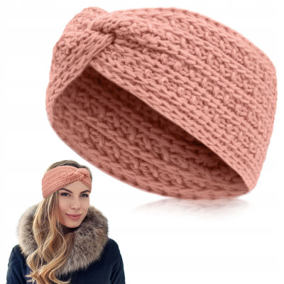 OPASKA Zimowa DAMSKA Turban Na Głowę Na Uszy Przeplatana Ciepła RÓŻOWA - Pakojeans.pl