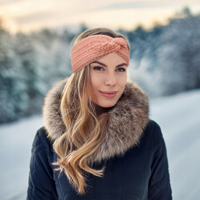OPASKA Zimowa DAMSKA Turban Na Głowę Na Uszy Przeplatana Ciepła RÓŻOWA - Pakojeans.pl