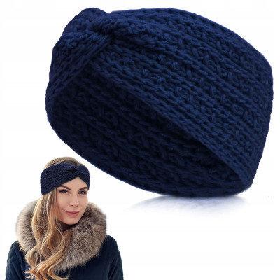 OPASKA Zimowa DAMSKA Turban Na Głowę Na Uszy Przeplatana Ciepła GRANATOWA - Pakojeans.pl