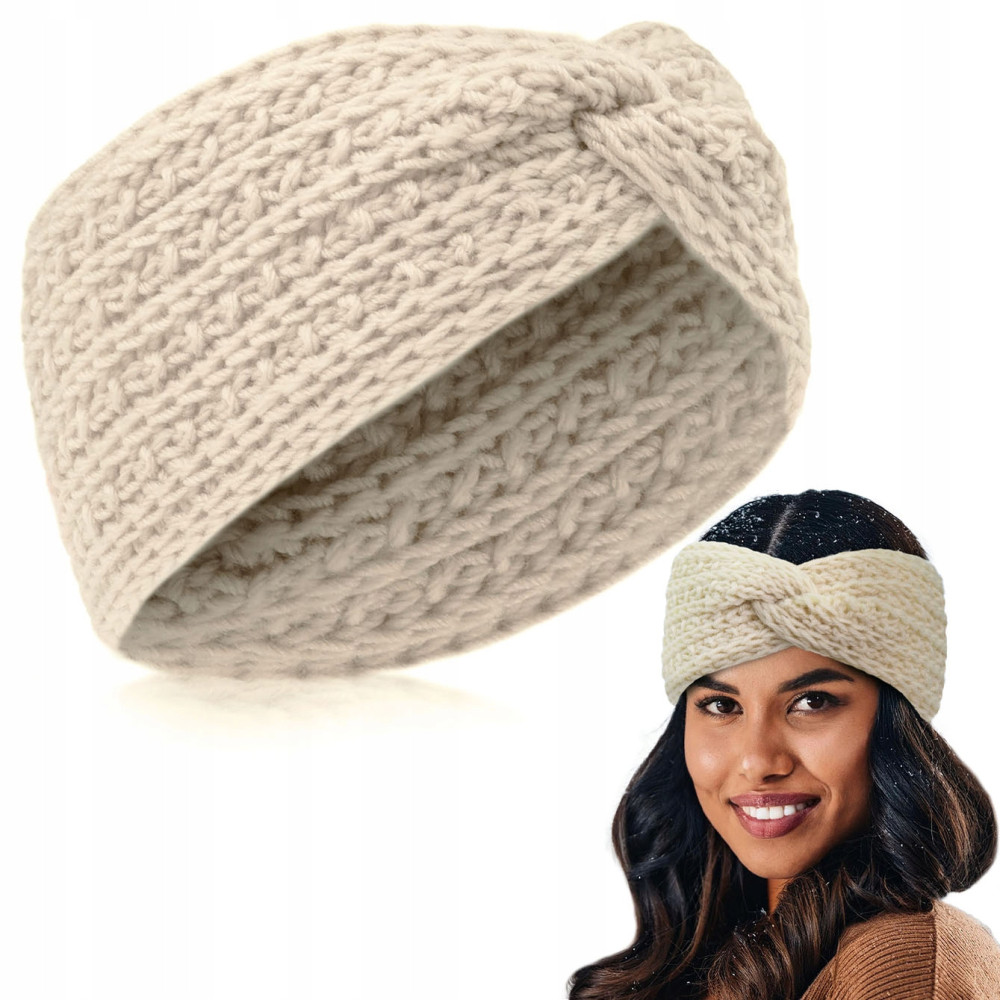 OPASKA Zimowa DAMSKA Turban Na Głowę Na Uszy Przeplatana Ciepła KREMOWA - Pakojeans.pl