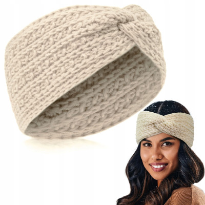 OPASKA Zimowa DAMSKA Turban Na Głowę Na Uszy Przeplatana Ciepła KREMOWA - Pakojeans.pl
