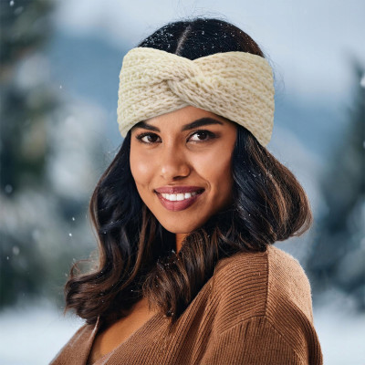 OPASKA Zimowa DAMSKA Turban Na Głowę Na Uszy Przeplatana Ciepła KREMOWA - Pakojeans.pl