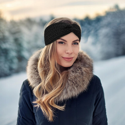 OPASKA Zimowa DAMSKA Turban Na Głowę Na Uszy Przeplatana Ciepła CZARNA - Pakojeans.pl