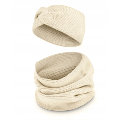 Komplet Damski OPASKA i KOMIN Ciepły Zestaw Zimowy PREMIUM Ecru - Pakojeans.pl