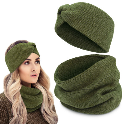 Komplet Damski OPASKA i KOMIN Ciepły Zestaw Zimowy PREMIUM Zielony - Pakojeans.pl