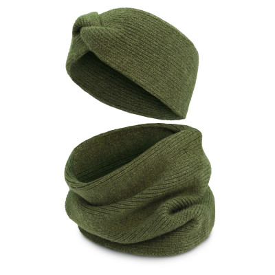 Komplet Damski OPASKA i KOMIN Ciepły Zestaw Zimowy PREMIUM Zielony - Pakojeans.pl