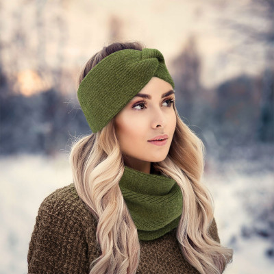 Komplet Damski OPASKA i KOMIN Ciepły Zestaw Zimowy PREMIUM Zielony - Pakojeans.pl