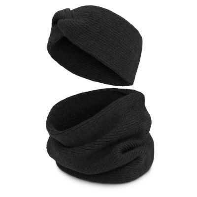 Komplet Damski OPASKA i KOMIN Ciepły Zestaw Zimowy PREMIUM Czarny - Pakojeans.pl