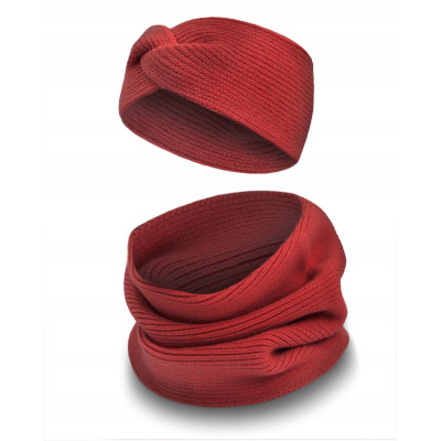 Komplet Damski OPASKA i KOMIN Ciepły Zestaw Zimowy PREMIUM Bordowy - Pakojeans.pl