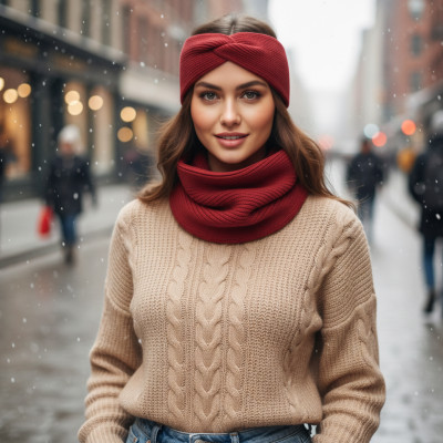 Komplet Damski OPASKA i KOMIN Ciepły Zestaw Zimowy PREMIUM Bordowy - Pakojeans.pl