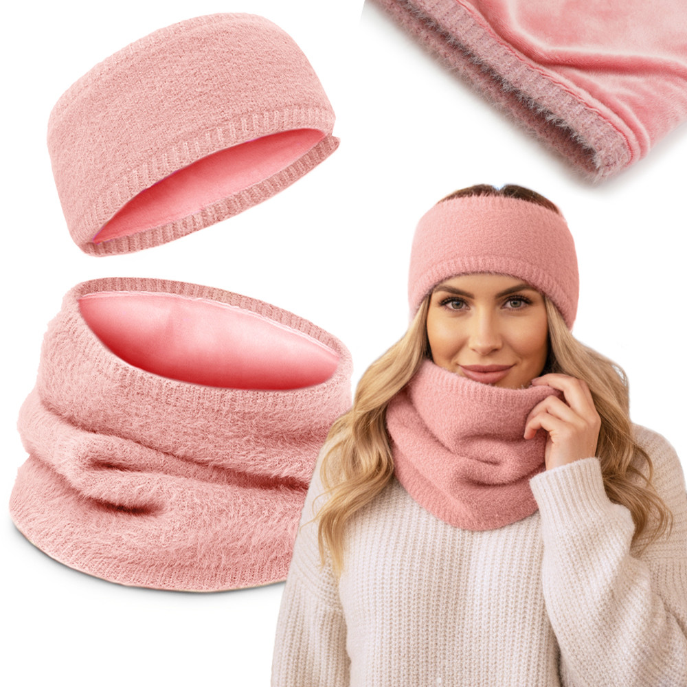 DWUSTRONNY Komplet Damski OPASKA i KOMIN Zestaw Zimowy z Polarem RÓŻOWY - Pakojeans.pl DWUSTRONNY Komplet Damski OPASKA i KOMIN Zestaw Zimowy z Polarem RÓŻOWY - Pakojeans.pl