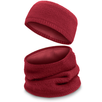 DWUSTRONNY Komplet Damski OPASKA i KOMIN Zestaw Zimowy z Polarem BORDOWY - Pakojeans.pl