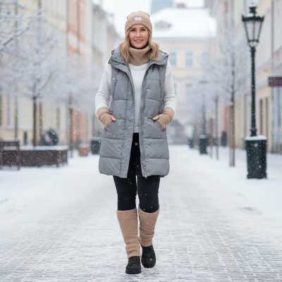 Komplet damski 4w1 Czapka Komin Rękawiczki Getry Ciepły Zestaw - Beżowy - Pakojeans.pl