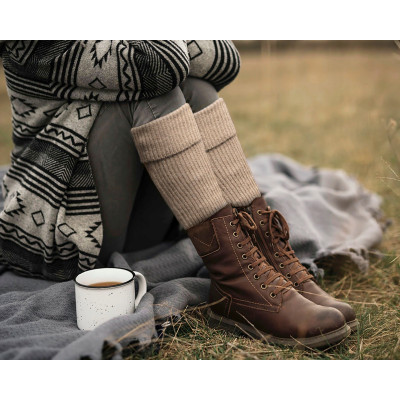 Komplet damski 4w1 Czapka Komin Rękawiczki Getry Ciepły Zestaw - Beżowy - Pakojeans.pl