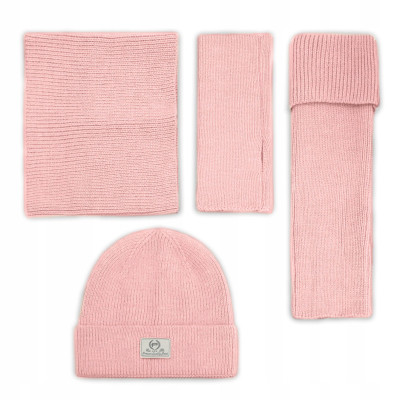 Komplet damski 4w1 Czapka Komin Rękawiczki Getry Ciepły Zestaw - Różowy - Pakojeans.pl