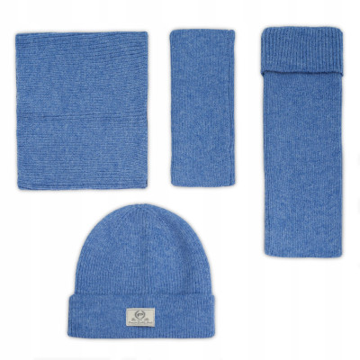 Komplet damski 4w1 Czapka Komin Rękawiczki Getry Ciepły Zestaw - Niebieski - Pakojeans.pl
