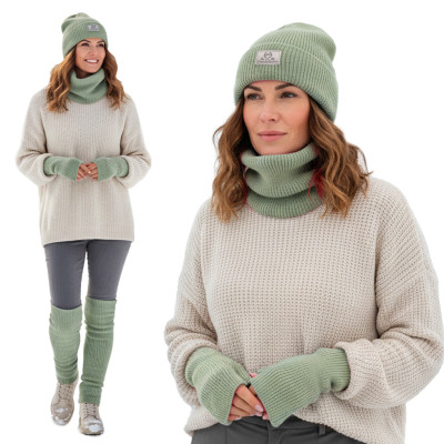 Komplet damski 4w1 Czapka Komin Rękawiczki Getry Ciepły Zestaw - Pistacjowy - Pakojeans.pl