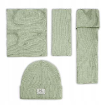 Komplet damski 4w1 Czapka Komin Rękawiczki Getry Ciepły Zestaw - Pistacjowy - Pakojeans.pl