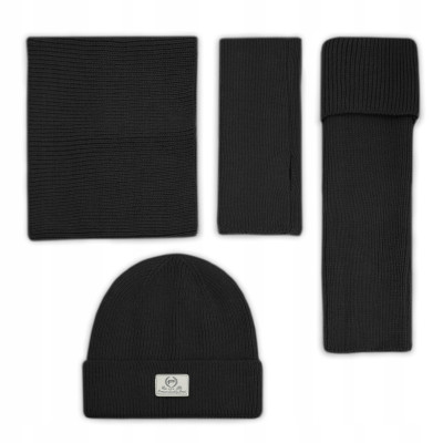 Komplet damski 4w1 Czapka Komin Rękawiczki Getry Ciepły Zestaw - Czarny - Pakojeans.pl