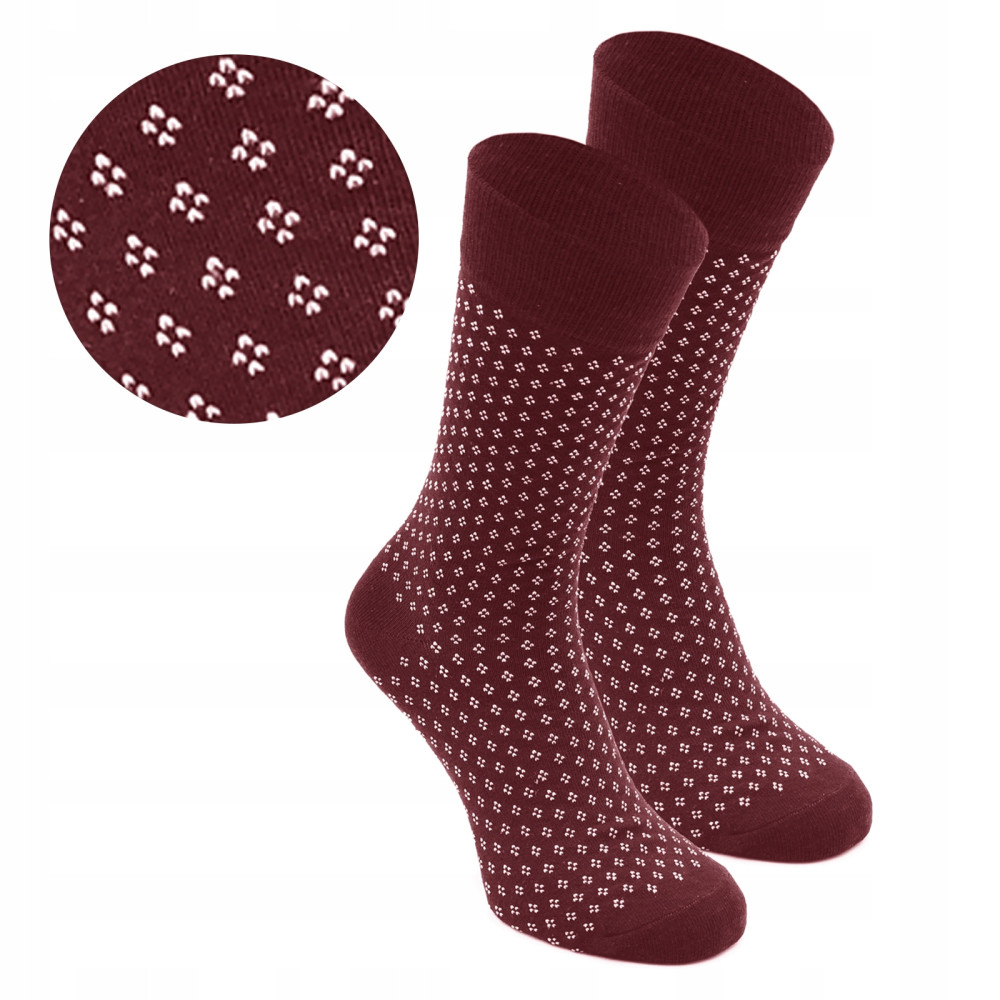 Wysokie Skarpetki Męskie Bawełniane Elastyczne BORDOWE z Wzorem One Size - Pakojeans.pl