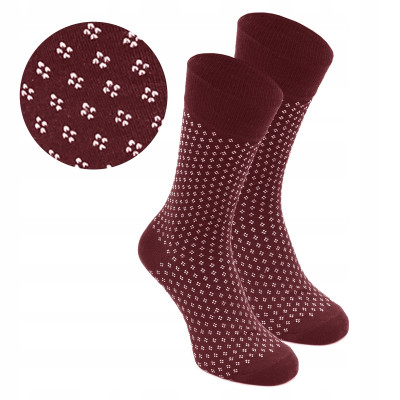 Wysokie Skarpetki Męskie Bawełniane Elastyczne BORDOWE z Wzorem One Size - Pakojeans.pl