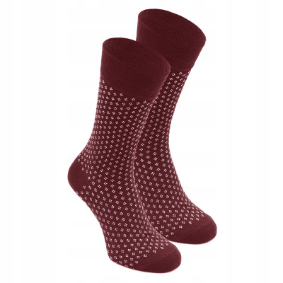 Wysokie Skarpetki Męskie Bawełniane Elastyczne BORDOWE z Wzorem One Size - Pakojeans.pl