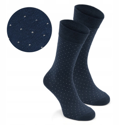 Wysokie Skarpetki Męskie Bawełniane Elastyczne GRANATOWE w Kropki One Size - Pakojeans.pl