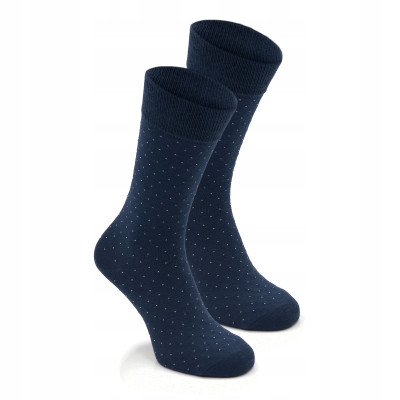 Wysokie Skarpetki Męskie Bawełniane Elastyczne GRANATOWE w Kropki One Size - Pakojeans.pl