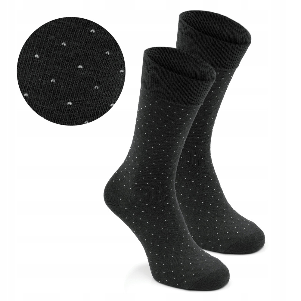 Wysokie Skarpetki Męskie Bawełniane Elastyczne CZARNE w Kropki One Size - Pakojeans.pl