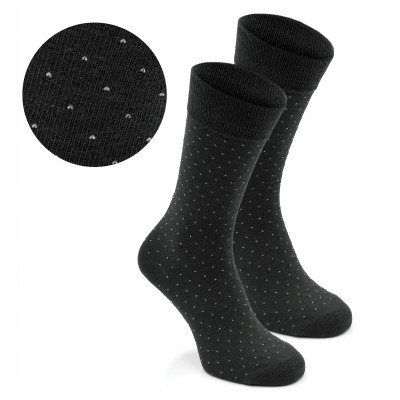 Wysokie Skarpetki Męskie Bawełniane Elastyczne CZARNE w Kropki One Size - Pakojeans.pl