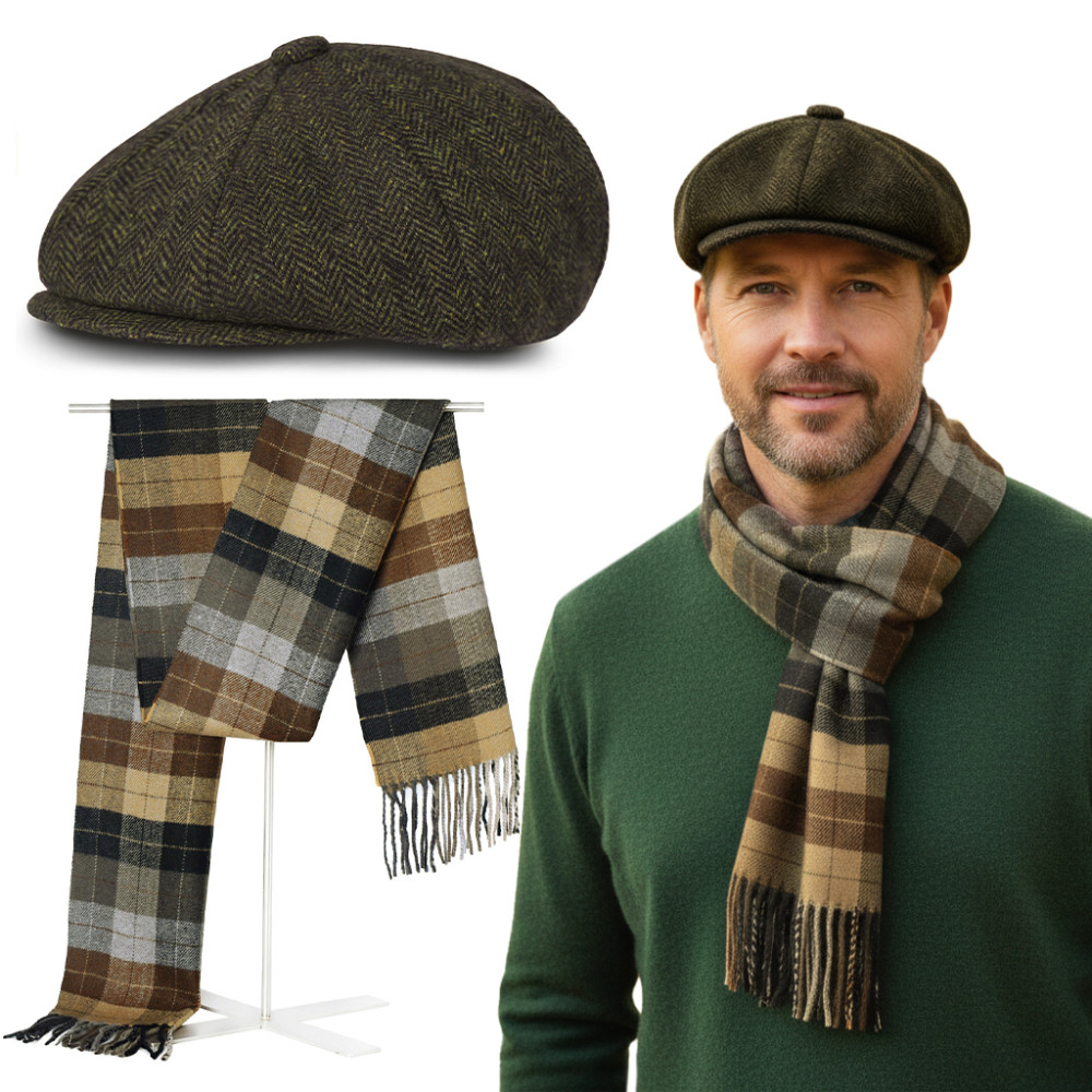 Kaszkiet Męski z Wełną i Szalik Pako Jeans Elegancki Komplet Retro Style Dla Niego - Pakojeans.pl