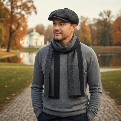 Kaszkiet Męski z Wełną i Szalik Pako Jeans Elegancki Komplet Retro Style Dla Niego - Pakojeans.pl