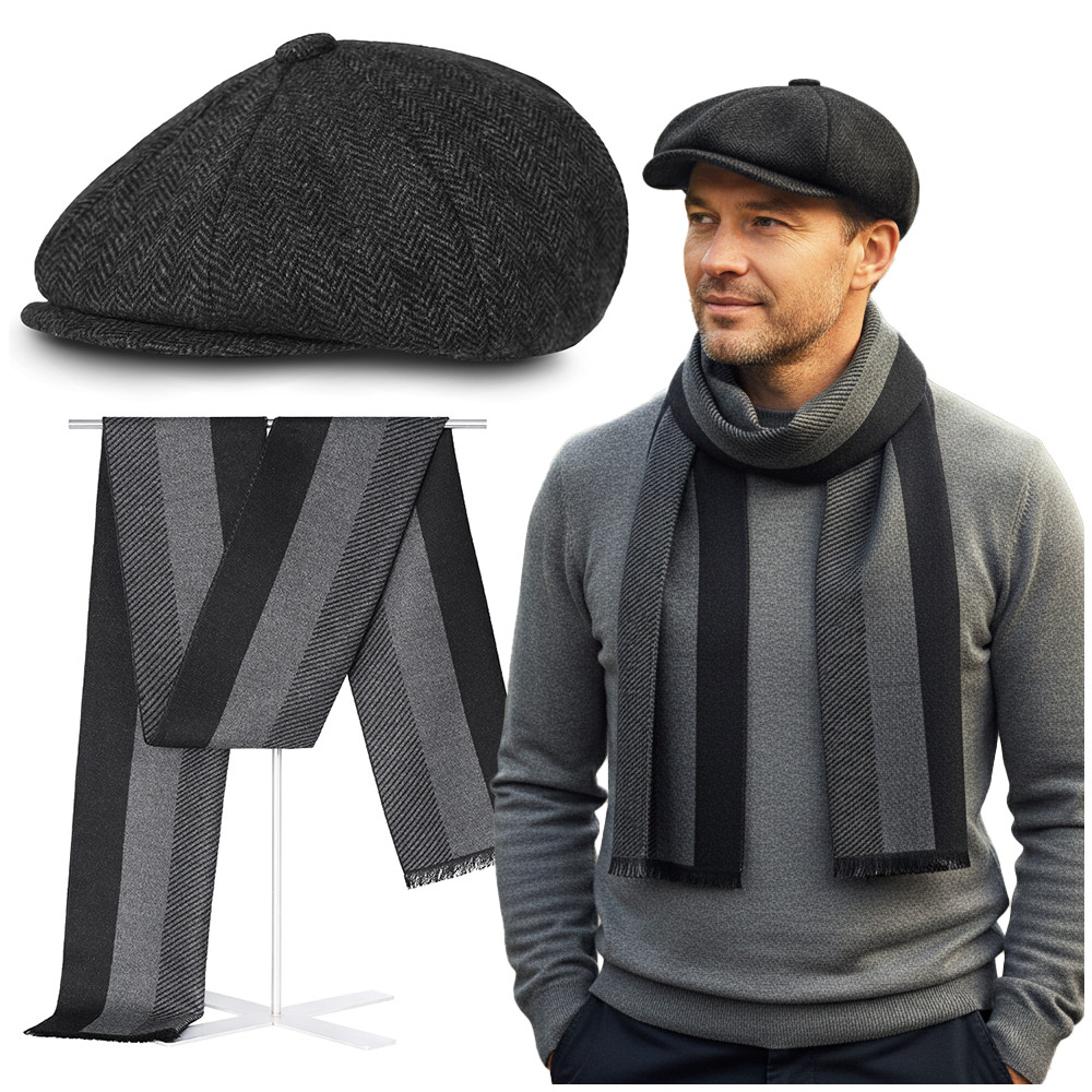 Kaszkiet Męski z Wełną i Szalik Pako Jeans Elegancki Komplet Retro Style Dla Niego - Pakojeans.pl Kaszkiet Męski z Wełną i Szalik Pako Jeans Elegancki Komplet Retro Style Dla Niego - Pakojeans.pl