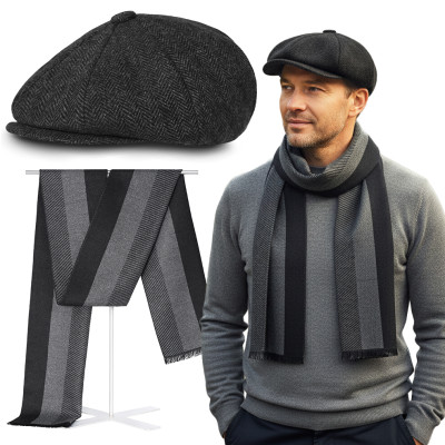 Kaszkiet Męski z Wełną i Szalik Pako Jeans Elegancki Komplet Retro Style Dla Niego - Pakojeans.pl