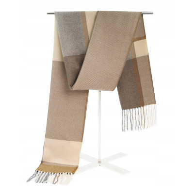 SZAL Szalik MĘSKI Zimowy Ciepły BEŻOWO - BRĄZOWY w Kratkę Pako Jeans - Pakojeans.pl