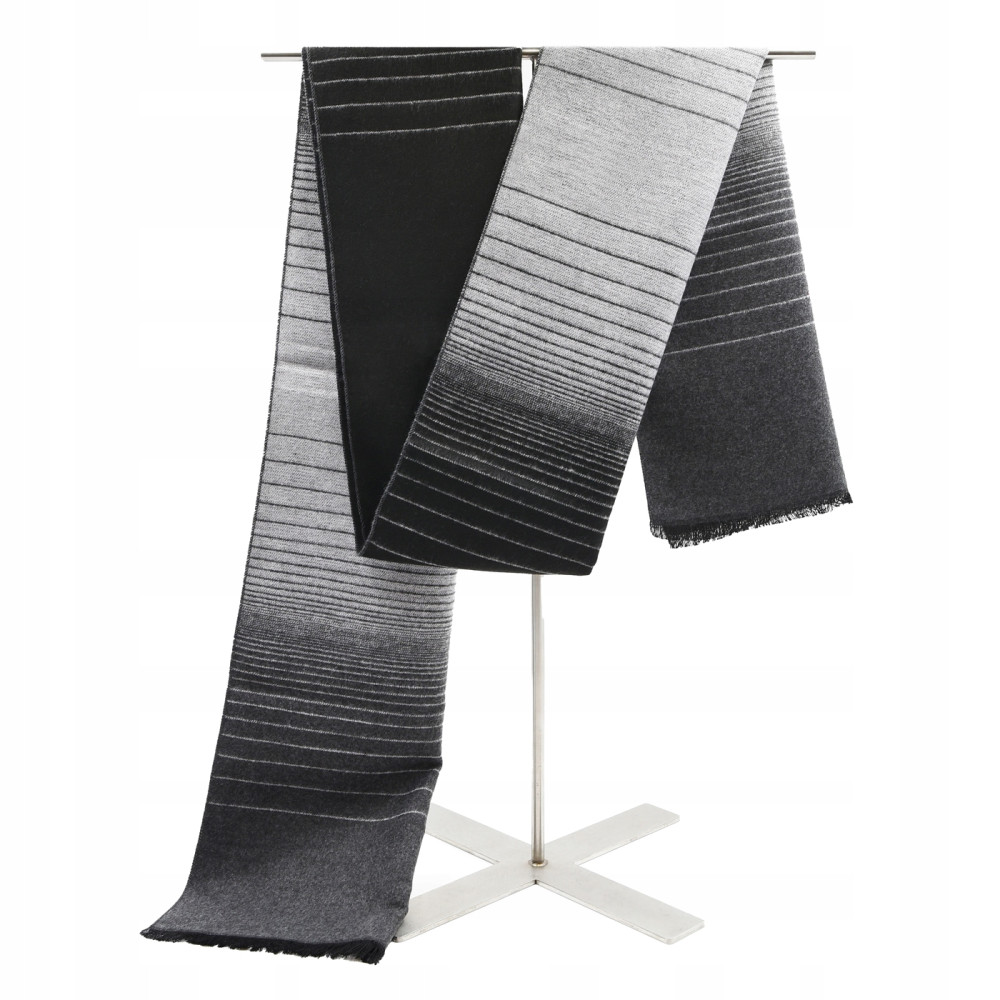 SZAL Szalik MĘSKI Zimowy Ciepły SZARO - CZARNY w Pasy Pako Jeans - Pakojeans.pl