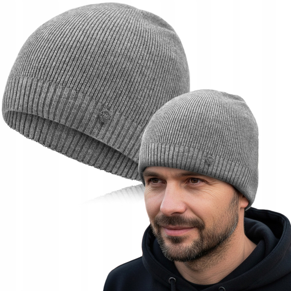 CZAPKA Męska ZIMOWA Elastyczna z Wiskozą SZARA Melanż Pako Jeans - Pakojeans.pl
