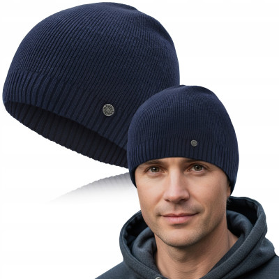 CZAPKA Męska ZIMOWA Elastyczna z Wiskozą GRANATOWA Pako Jeans - Pakojeans.pl