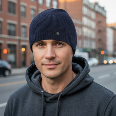 CZAPKA Męska ZIMOWA Elastyczna z Wiskozą GRANATOWA Pako Jeans - Pakojeans.pl