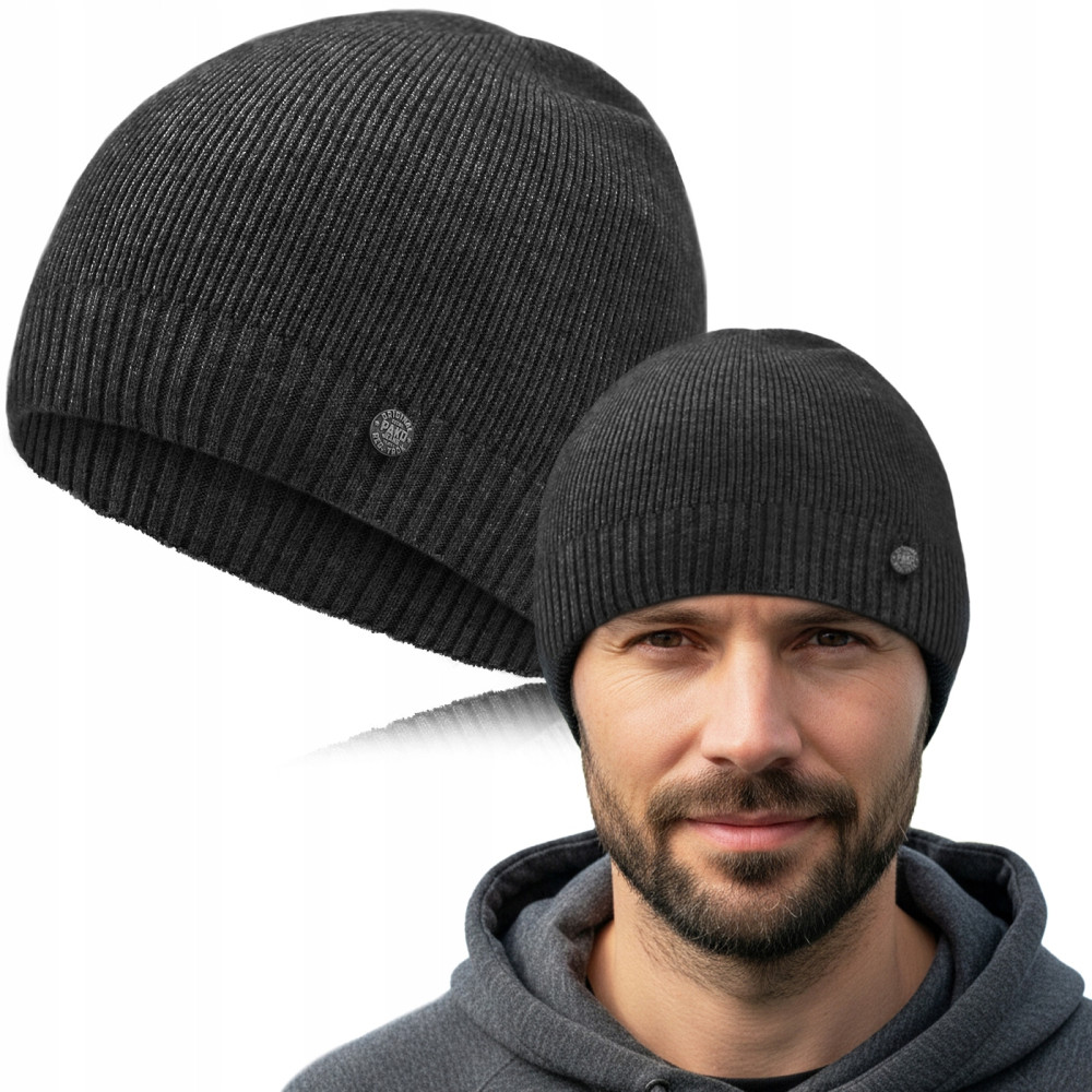 CZAPKA Męska ZIMOWA Elastyczna z Wiskozą GRAFITOWA Melanż Pako Jeans - Pakojeans.pl