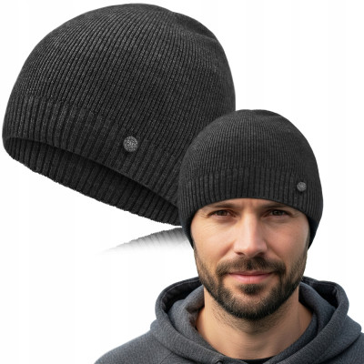 CZAPKA Męska ZIMOWA Elastyczna z Wiskozą GRAFITOWA Melanż Pako Jeans - Pakojeans.pl