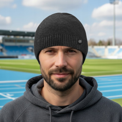 CZAPKA Męska ZIMOWA Elastyczna z Wiskozą GRAFITOWA Melanż Pako Jeans - Pakojeans.pl