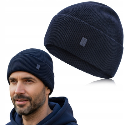 CZAPKA Męska ZIMOWA Elastyczna z Wiskozą Wygodna GRANATOWA Pako Jeans - Pakojeans.pl